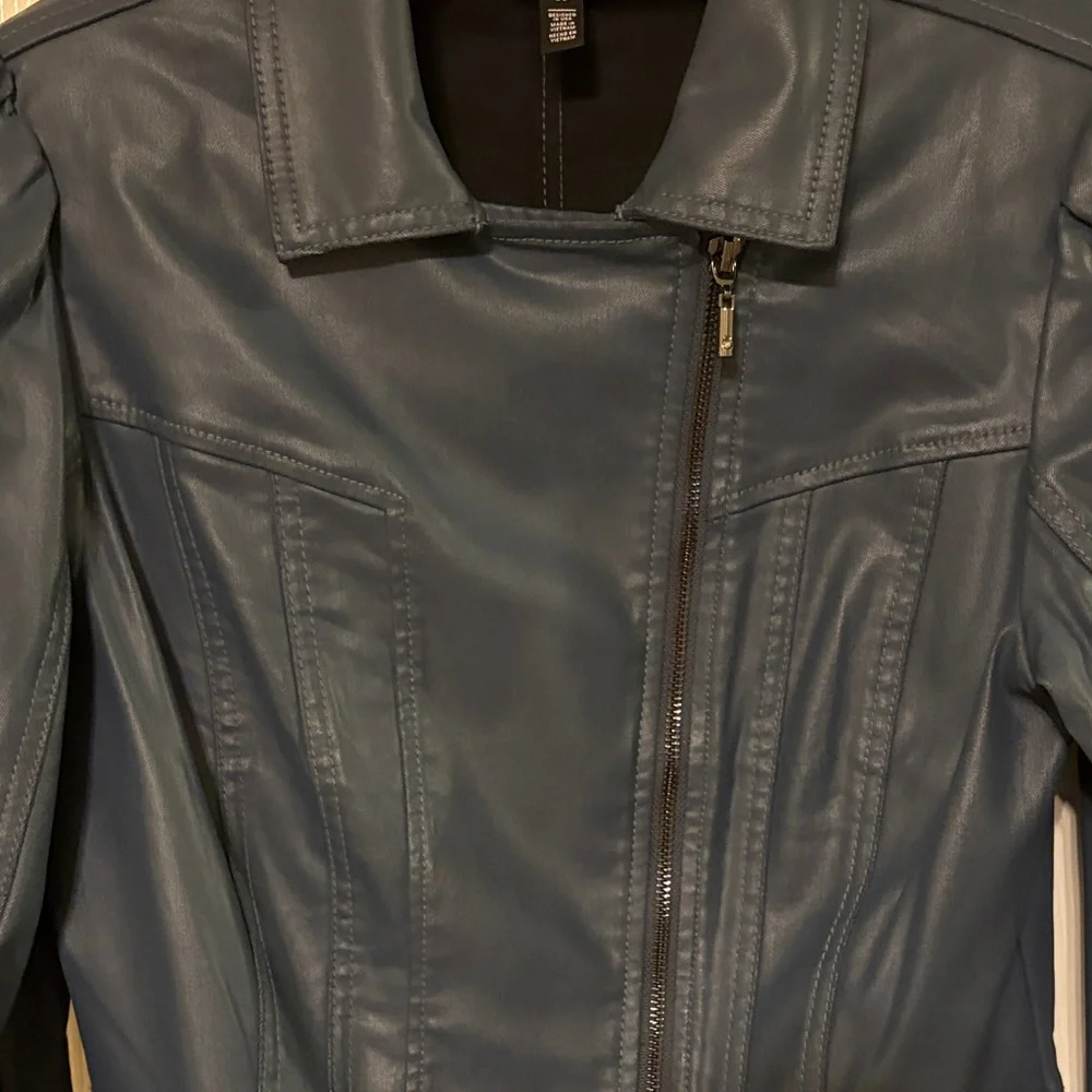 WHBM Blue Coated Denim Zippered Jacket - Picture 6 of 15